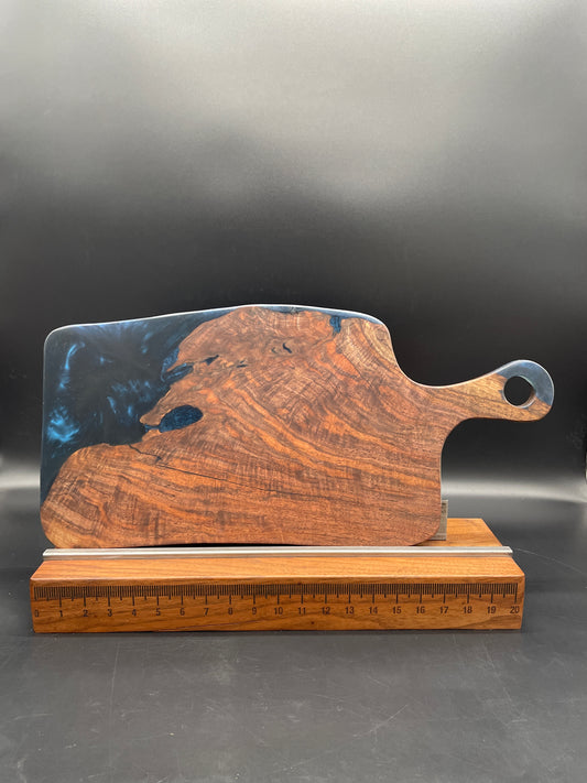 Handled Blue Epoxy Encasement and Black Walnut Charcuterie Board