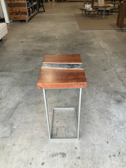 Black Walnut C-Table with Dolphin Grey River