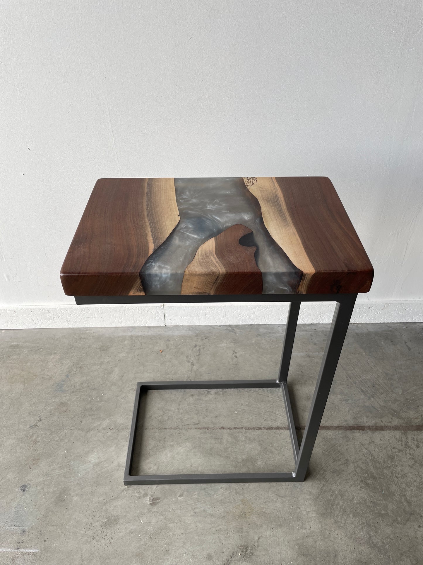 Black Walnut and Dolphin Grey Epoxy River C-Table