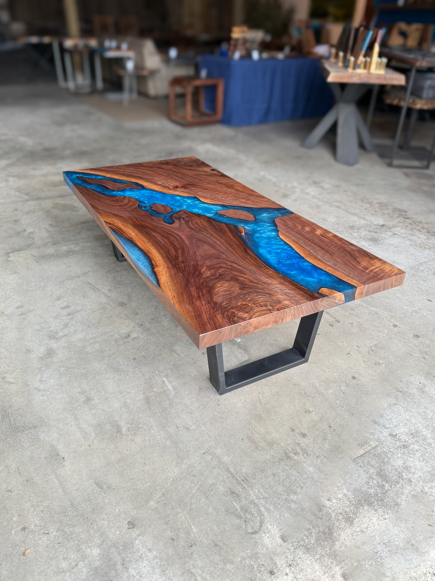 Black Walnut Multi-Blue Epoxy Resin Coffee Table