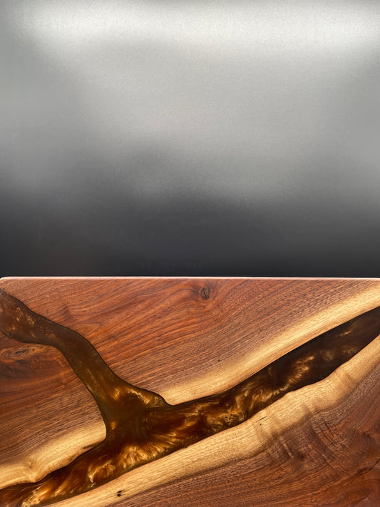 12" x 20" Black Walnut Wood & Espresso Epoxy Resin River Charcuterie Board
