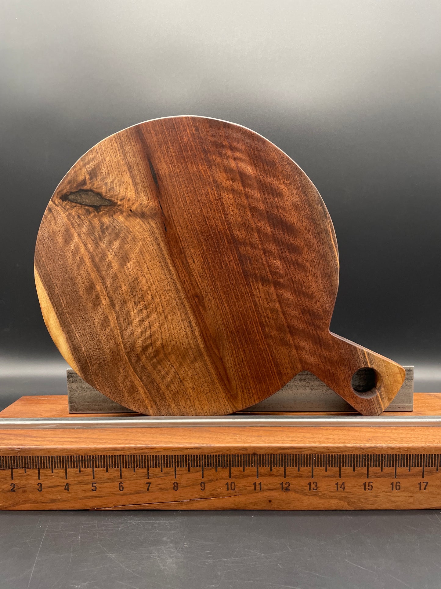 12" Round Handled Black Walnut Hardwood Charcuterie Board