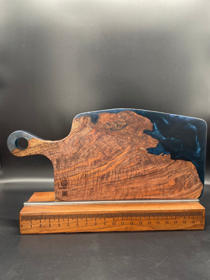 Handled Blue Epoxy Encasement and Black Walnut Charcuterie Board