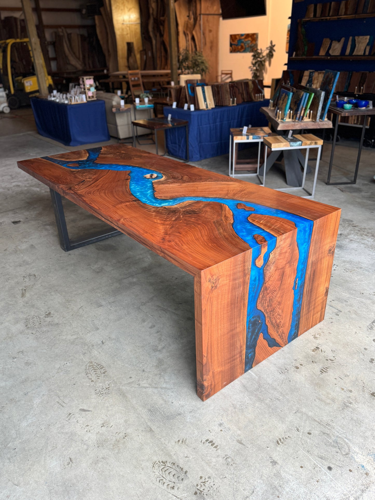 Black Walnut Dining/Conference Table with Multi-Blue Epoxy River & Waterfall Edge