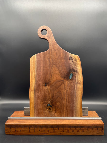 Handled Black Walnut Charcuterie Board with Turquoise Resin Fills