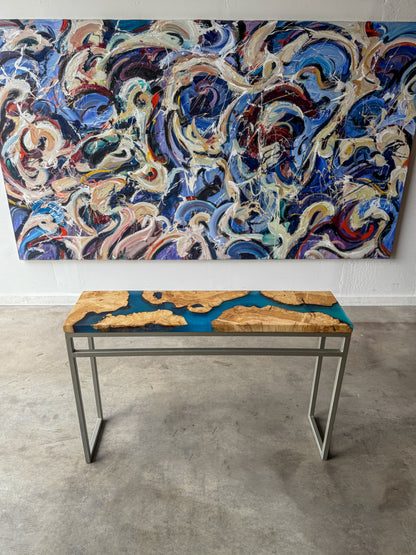 Burled Box Elder Blue Epoxy River Console Table