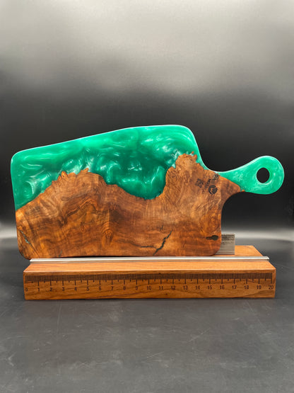 Handled Turquoise Epoxy and Walnut Burl Charcuterie Board