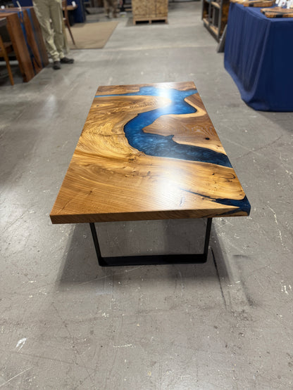 American Elm Multi-Blue Epoxy Resin Coffee Table