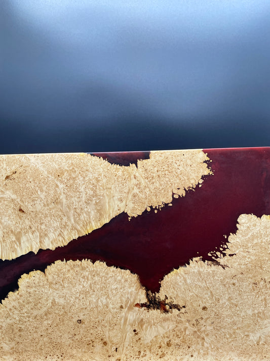 12" x 16" Exotic Wood Burl & Red/Black Epoxy Resin Charcuterie Board