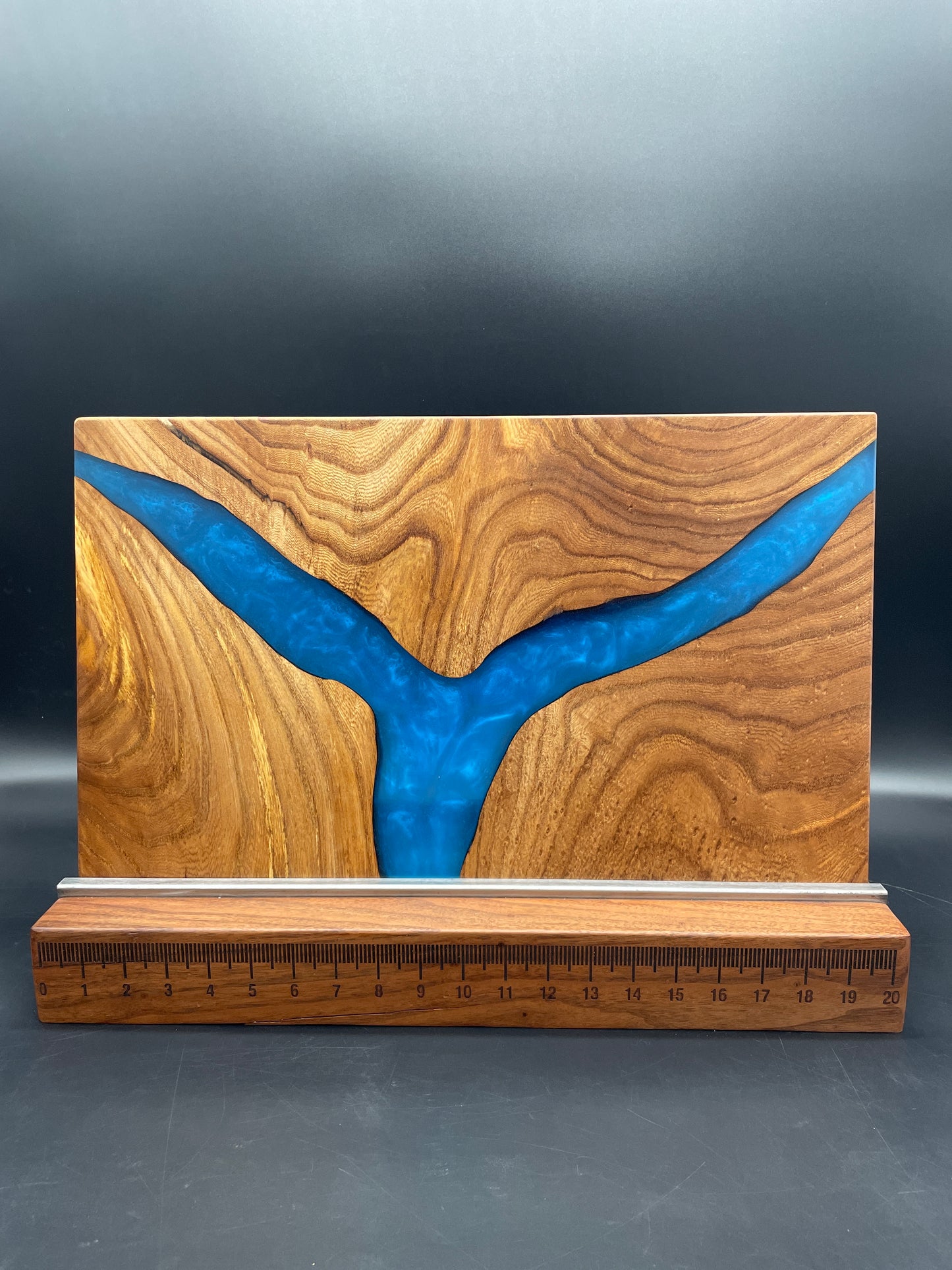 12" x 20" American Elm Wood & Blue Epoxy Resin River Charcuterie Board