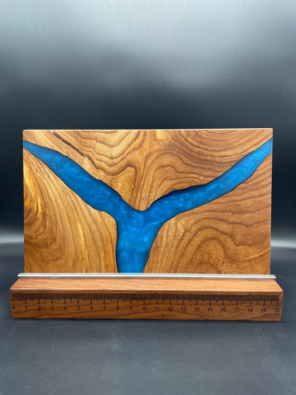 12" x 20" American Elm Wood & Blue Epoxy Resin River Charcuterie Board