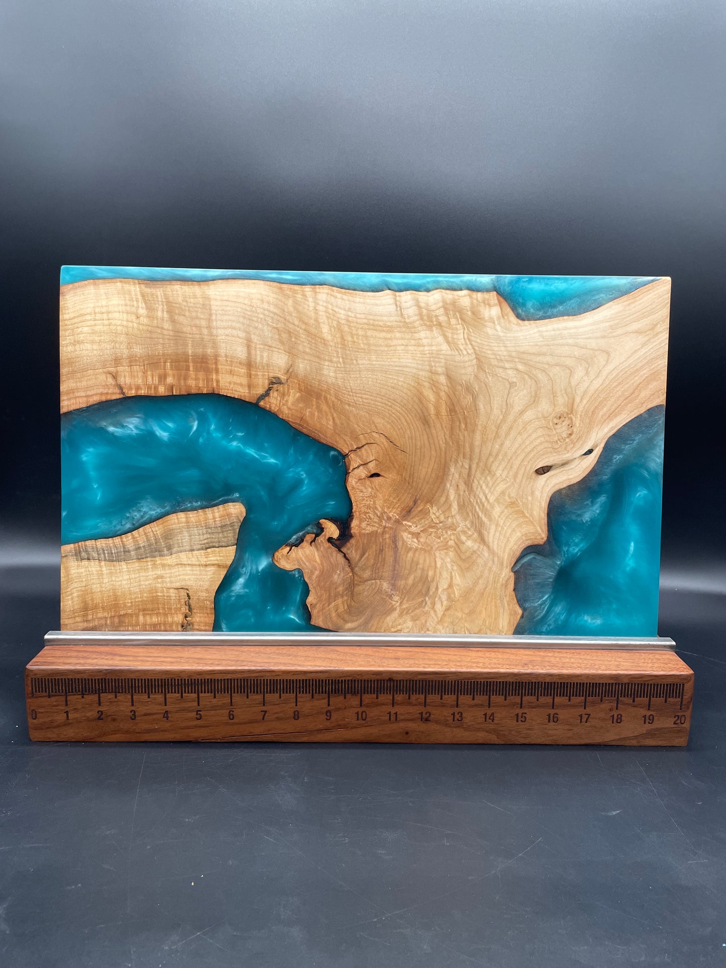 12" x 20" Maple Wood & Turquoise Epoxy Resin Charcuterie Board
