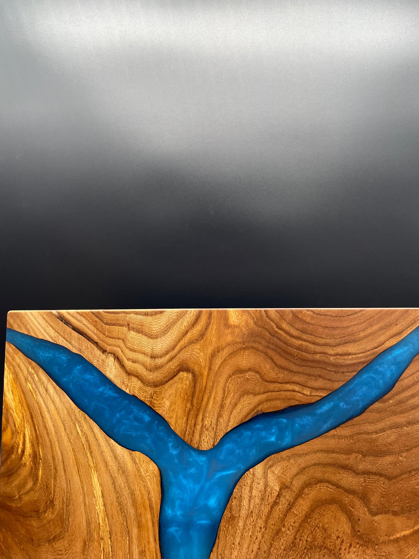 12" x 20" American Elm Wood & Blue Epoxy Resin River Charcuterie Board