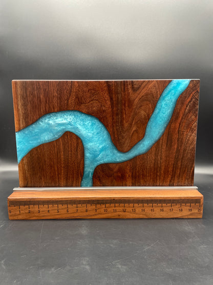 12" x 20" Black Walnut Wood & Turquoise Epoxy Resin River Charcuterie Board