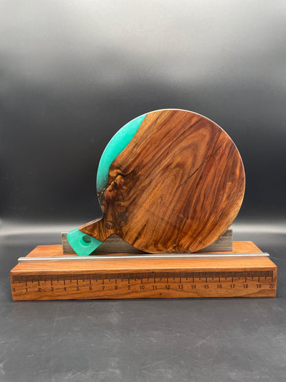 Round Handled Turquoise Epoxy Resin and Black Walnut Hardwood Charcuterie Board