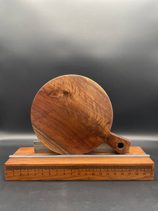 12" Round Handled Black Walnut Hardwood Charcuterie Board
