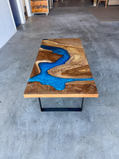 American Elm Multi-Blue Epoxy Resin Coffee Table