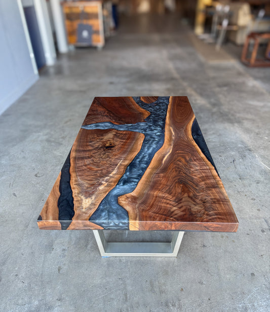 Black Walnut Platinum and Caviar Epoxy Resin Coffee Table