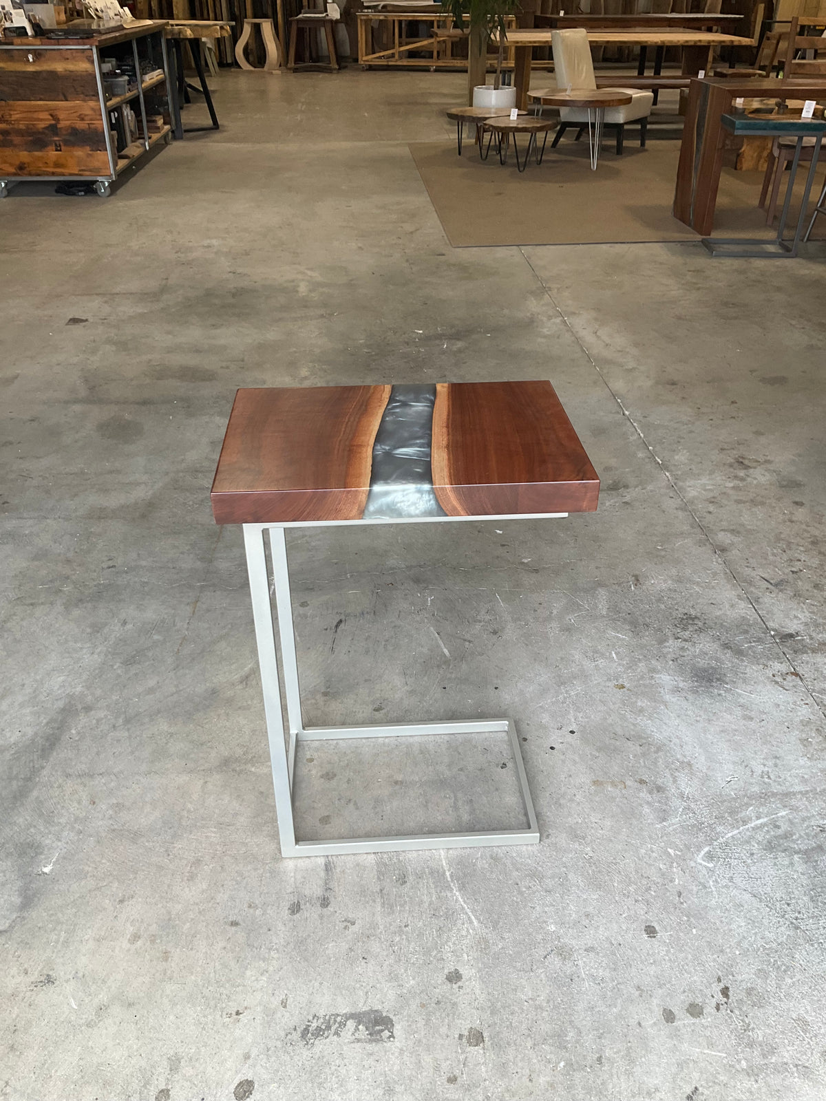 Black Walnut C-Table with Dolphin Grey River