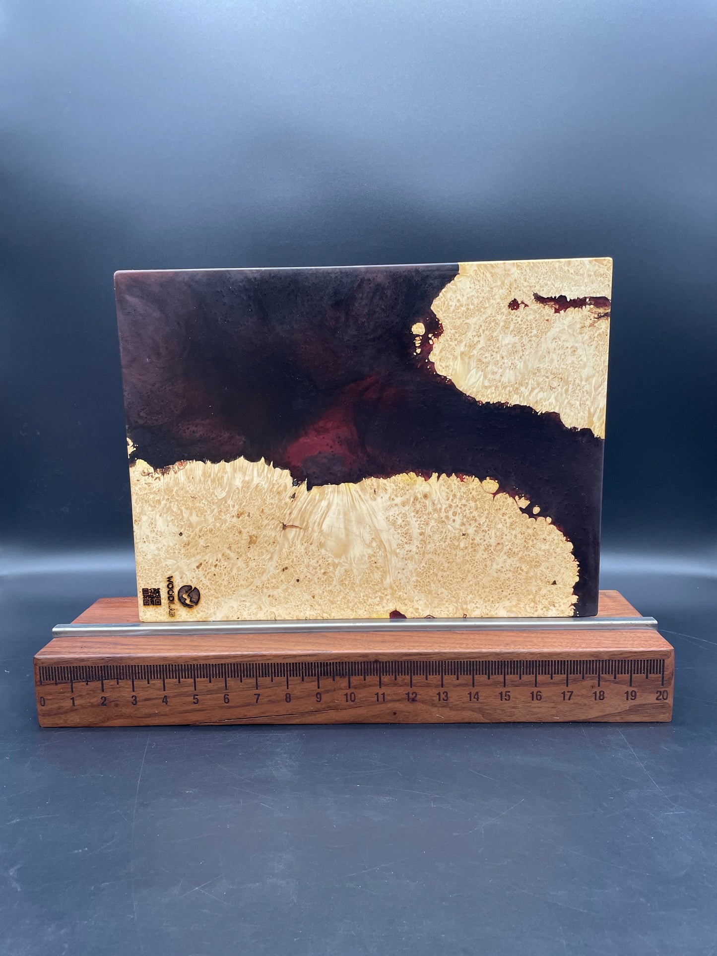 12" x 16" Exotic Wood Burl & Red/Black Epoxy Resin Charcuterie Board