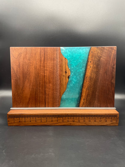 12" x 20" Black Walnut Wood & Turquoise Epoxy Resin River Charcuterie Board