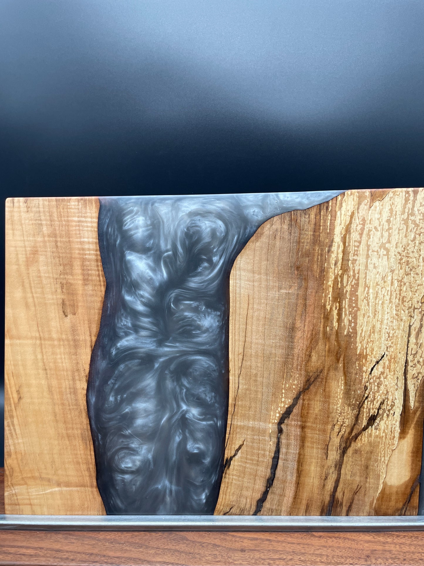 Spalted Maple and Dolphin Grey Epoxy Resin 12" x 16" Charcuterie Board