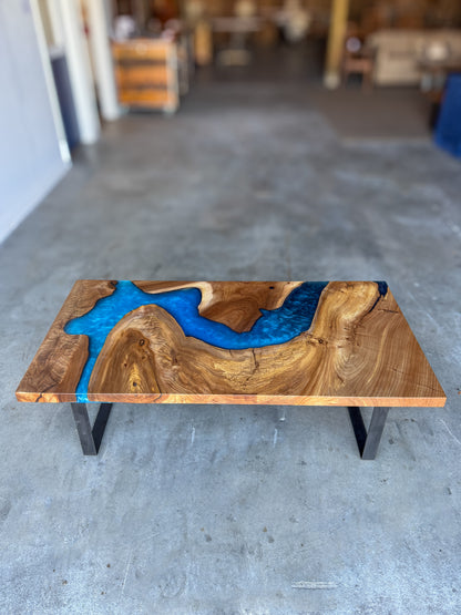 American Elm Multi-Blue Epoxy Resin Coffee Table