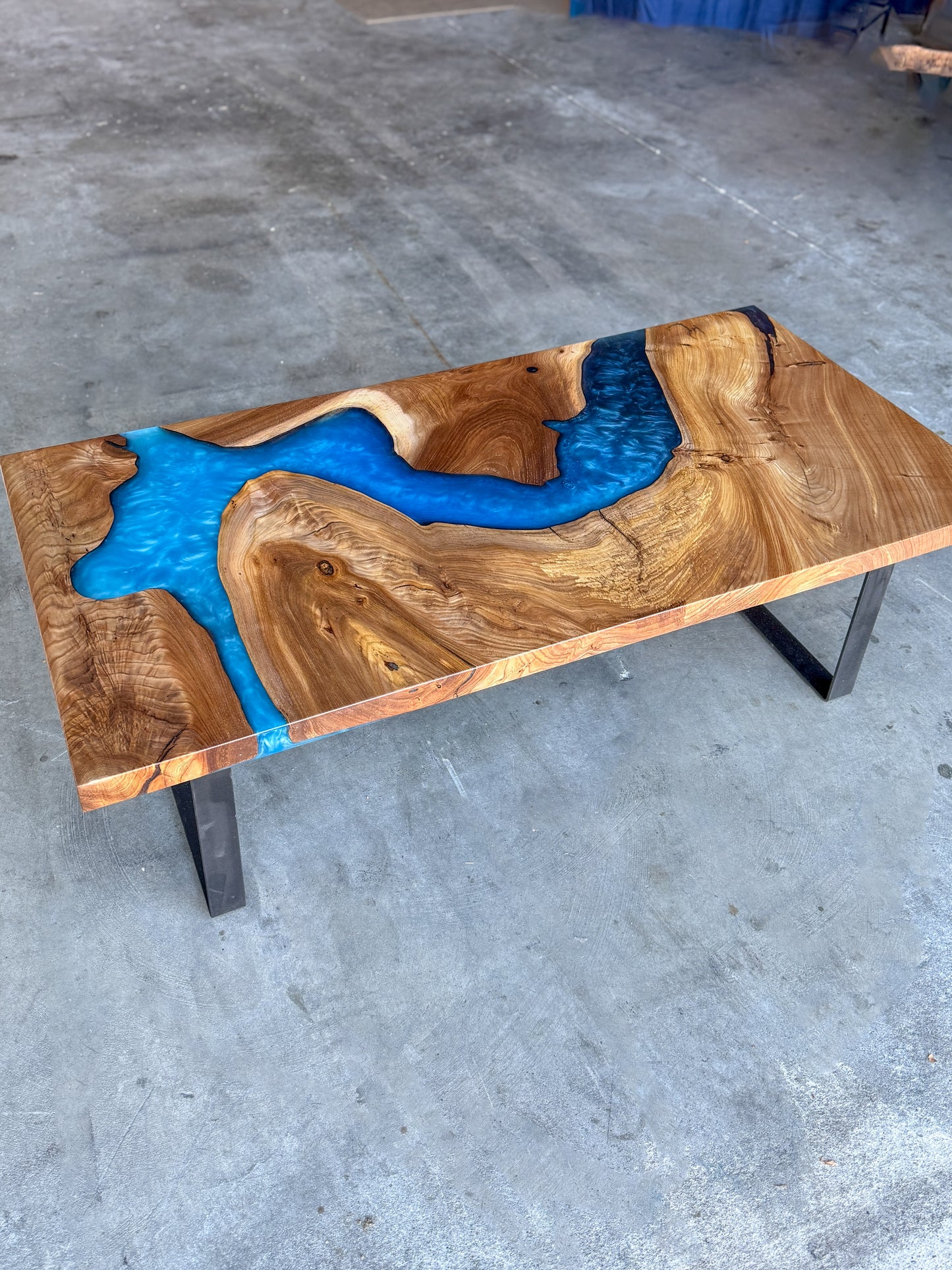 American Elm Multi-Blue Epoxy Resin Coffee Table