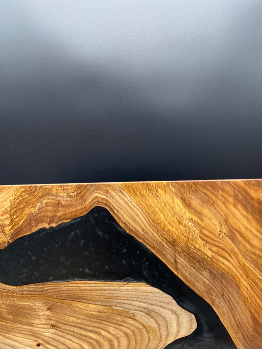 12" x 20" American Elm Wood & Black Epoxy Resin River Charcuterie Board