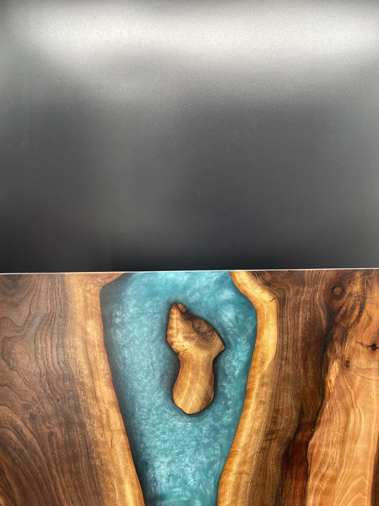12" x 20" Black Walnut Wood & Turquoise Epoxy Resin River Charcuterie Board