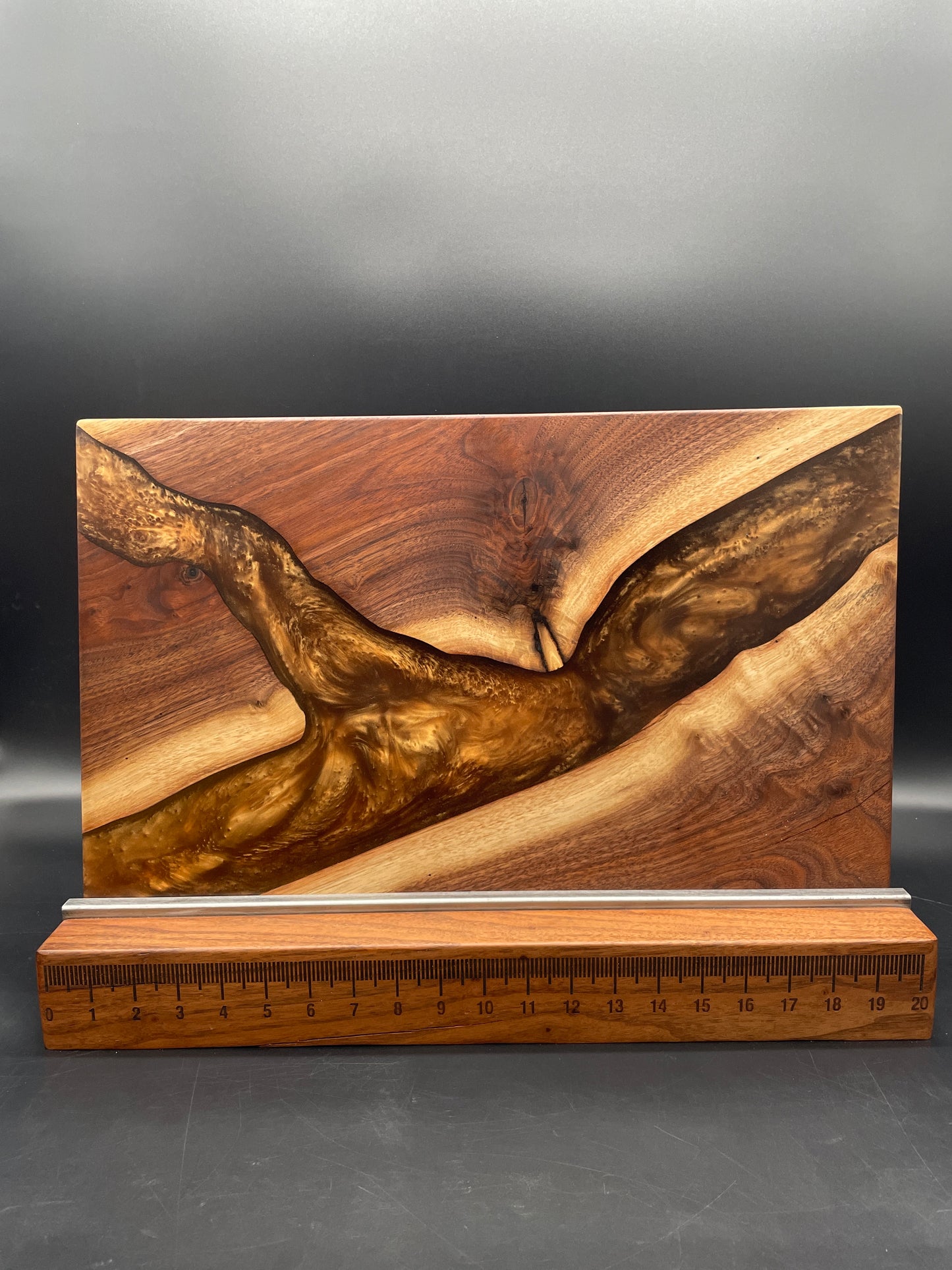 12" x 20" Black Walnut Wood & Espresso Epoxy Resin River Charcuterie Board