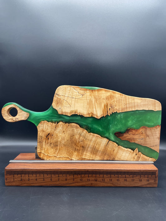 Handled Green Epoxy and Spalted Maple Hardwood Charcuterie Board