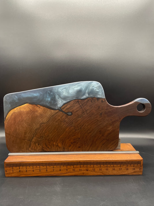 Handled Blue Epoxy and Black Walnut Charcuterie Board