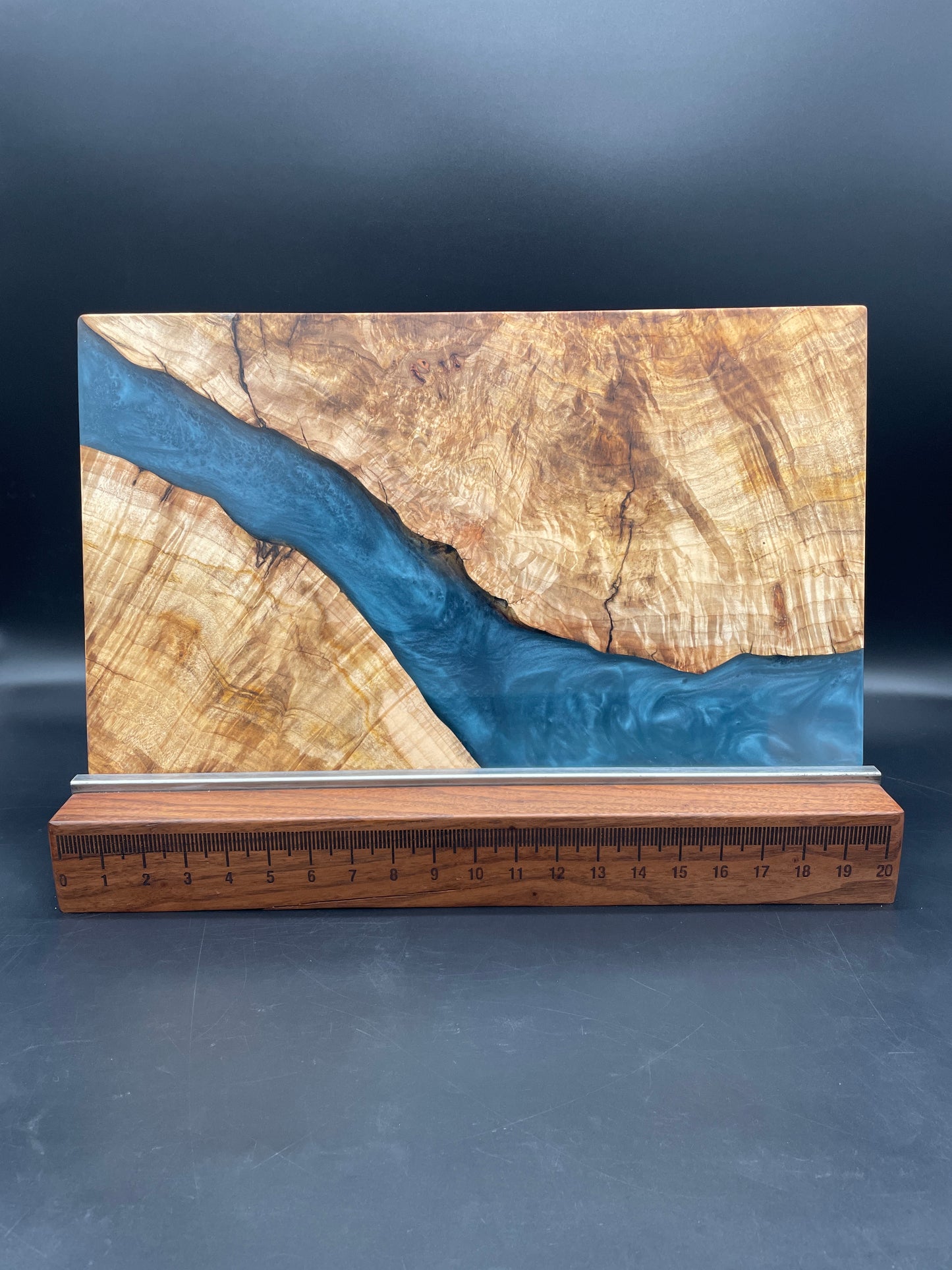 12" x 20" Maple Wood & Turquoise Epoxy Resin River Charcuterie Board