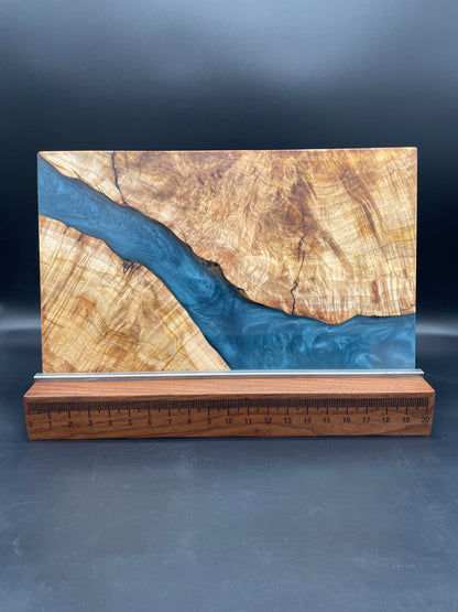 12" x 20" Maple Wood & Turquoise Epoxy Resin River Charcuterie Board