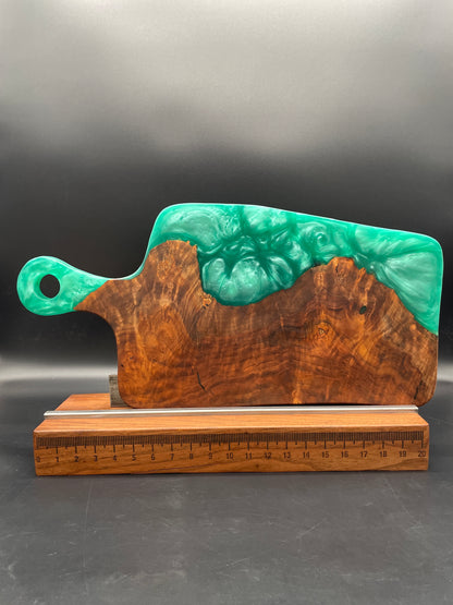 Handled Turquoise Epoxy and Walnut Burl Charcuterie Board
