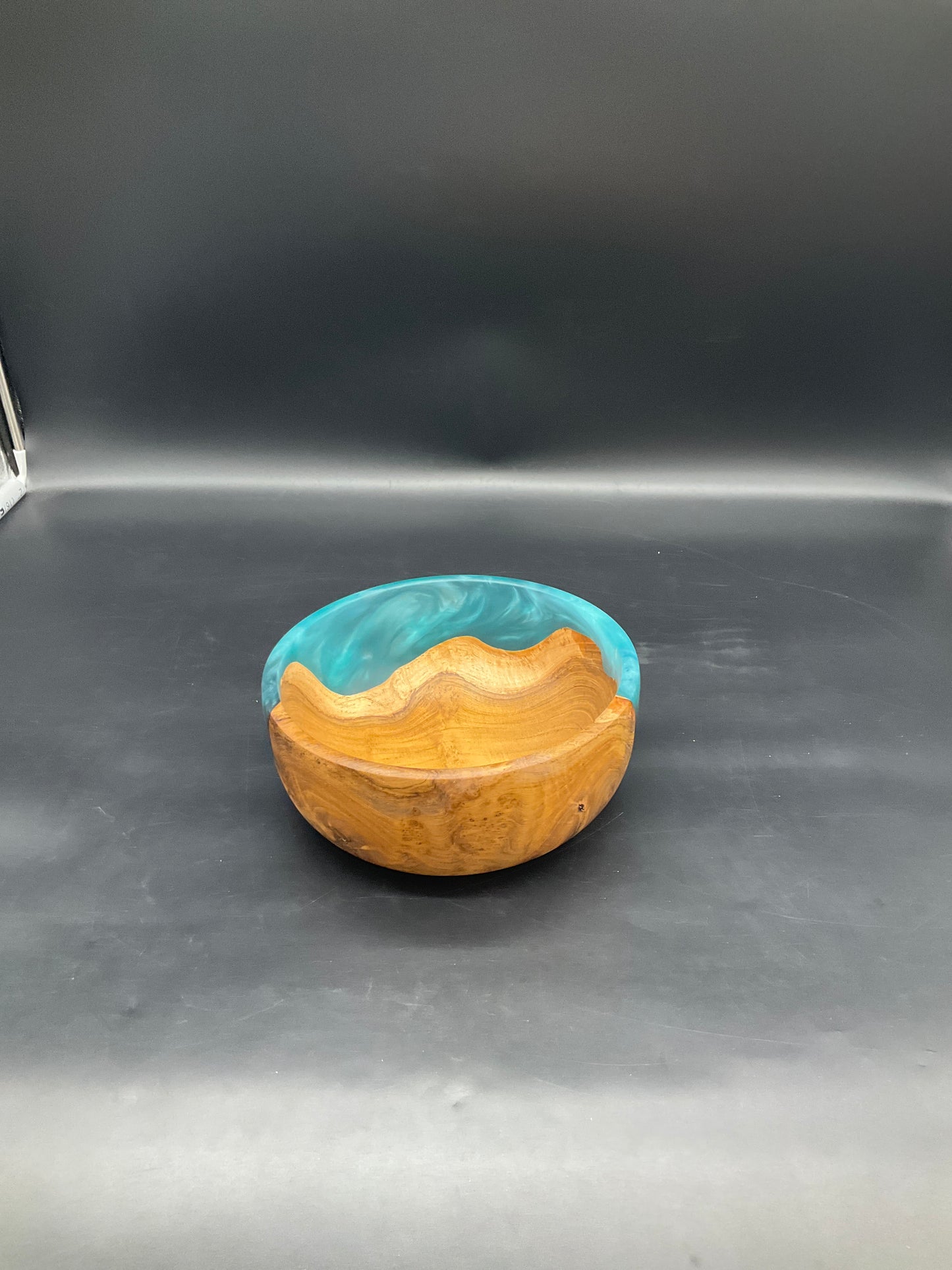 Teak Burl Bowl with Turquoise Epoxy