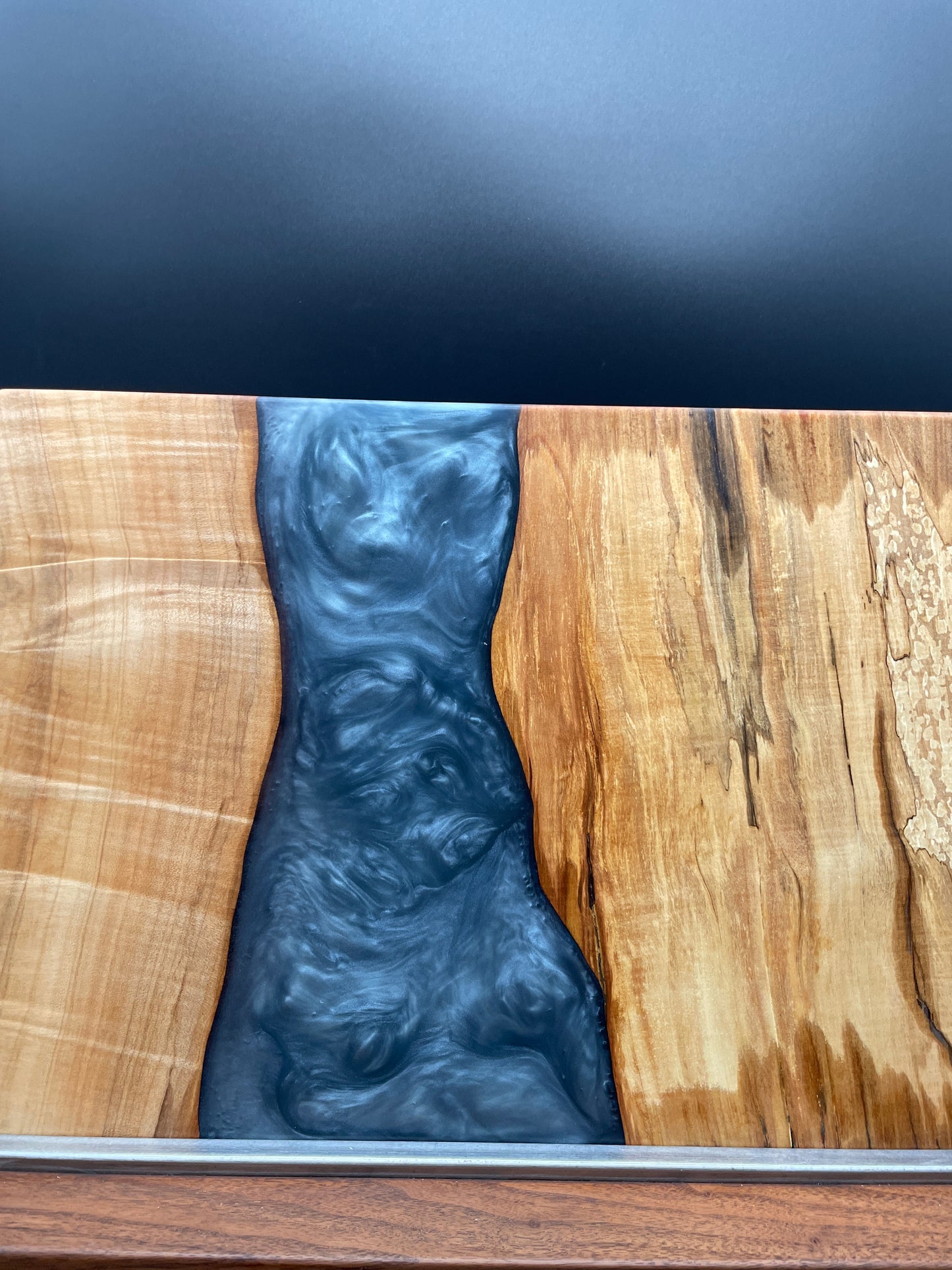 Spalted Maple and Slate Blue Epoxy Resin 12" x 16" Charcuterie Board