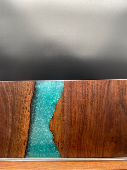 12" x 20" Black Walnut Wood & Turquoise Epoxy Resin River Charcuterie Board