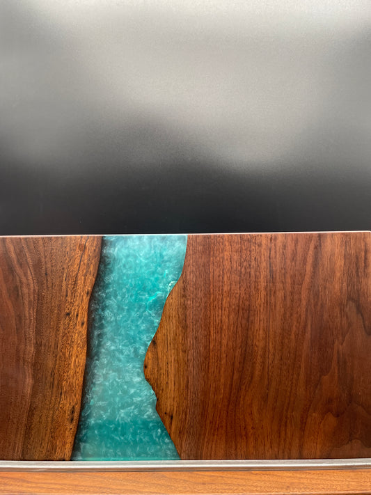 12" x 20" Black Walnut Wood & Turquoise Epoxy Resin River Charcuterie Board