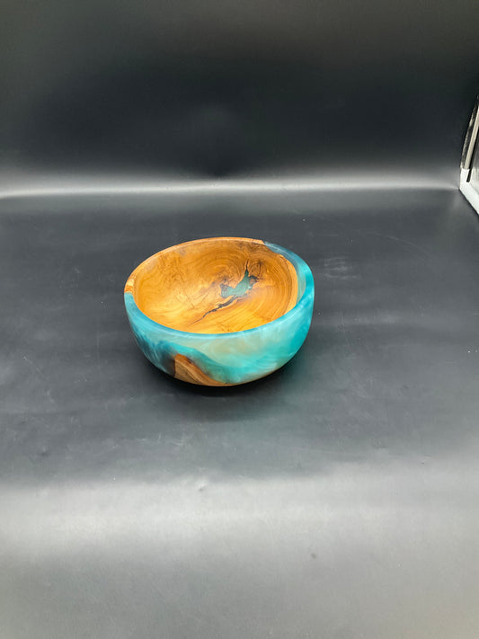 Teak Burl Bowl with Turquoise Epoxy