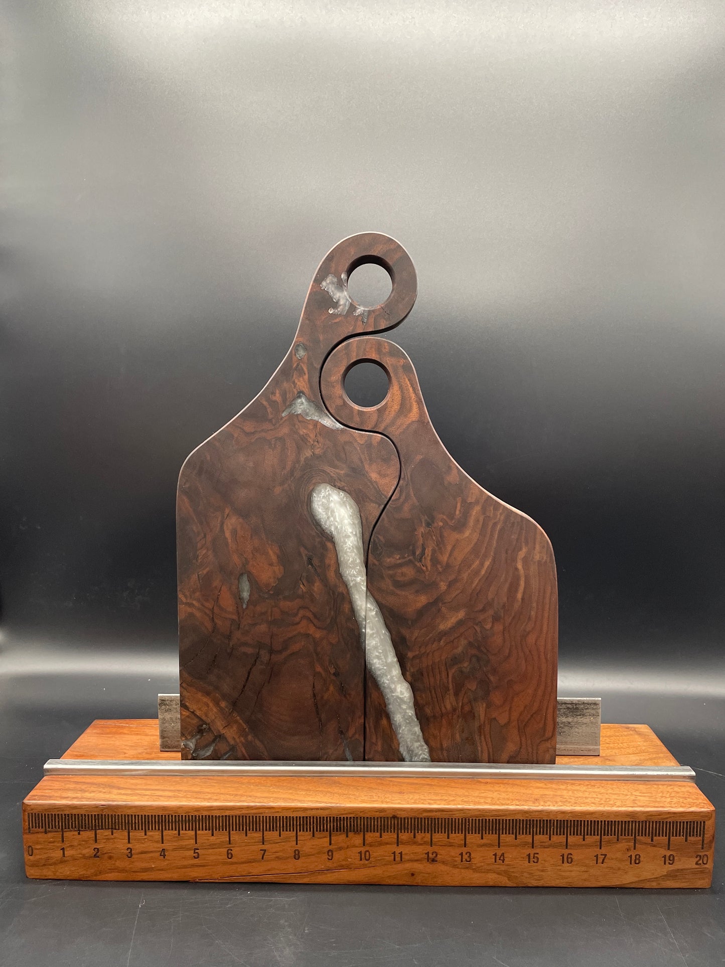 Handled Grey Epoxy and Black Walnut Charcuterie Board Nesting Set