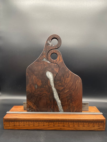 Handled Grey Epoxy and Black Walnut Charcuterie Board Nesting Set