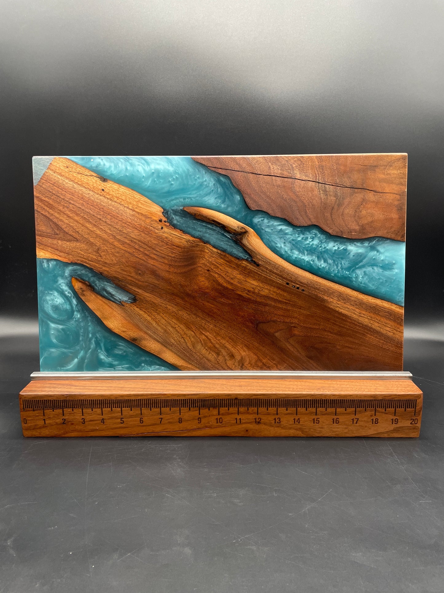 12" x 20" Black Walnut Wood & Turquoise Epoxy Resin River Charcuterie Board