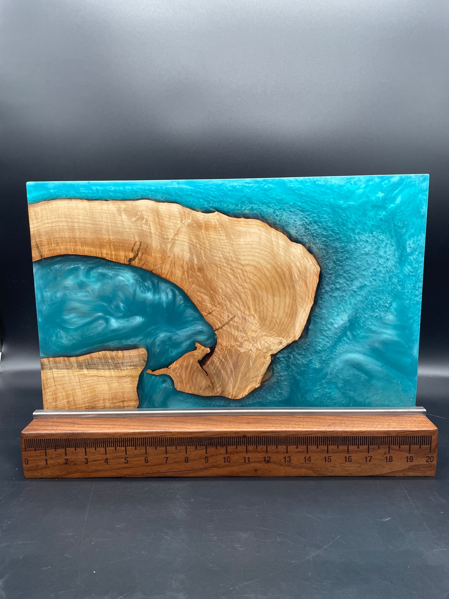 12" x 20" Maple Wood & Turquoise Epoxy Resin Charcuterie Board