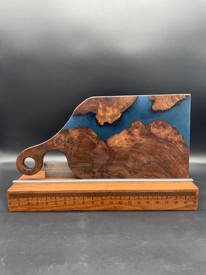 Handled Blue Epoxy and Black Walnut Charcuterie Board