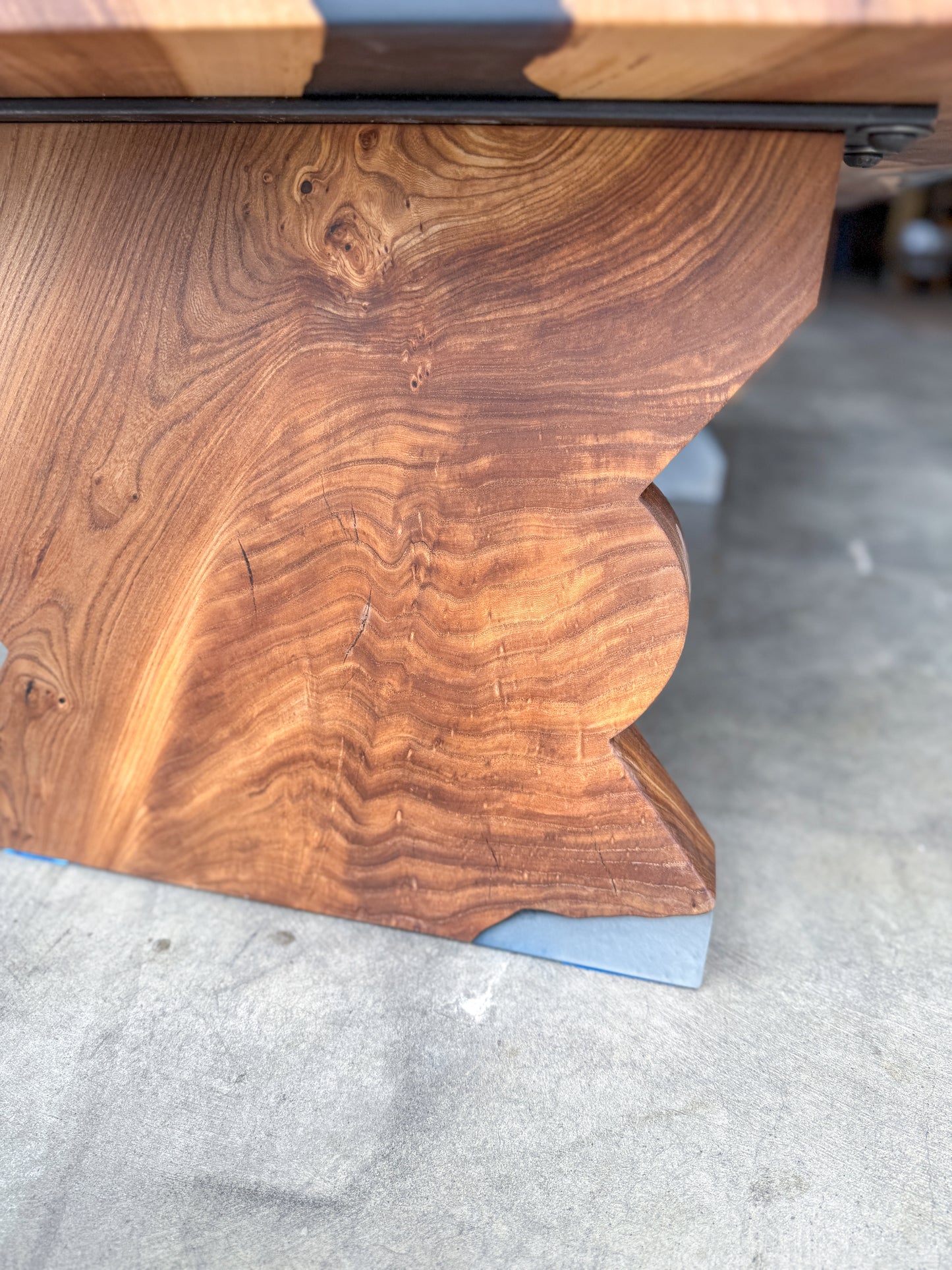 American Elm Epoxy River Coffee Table with Sculpted Elm Legs