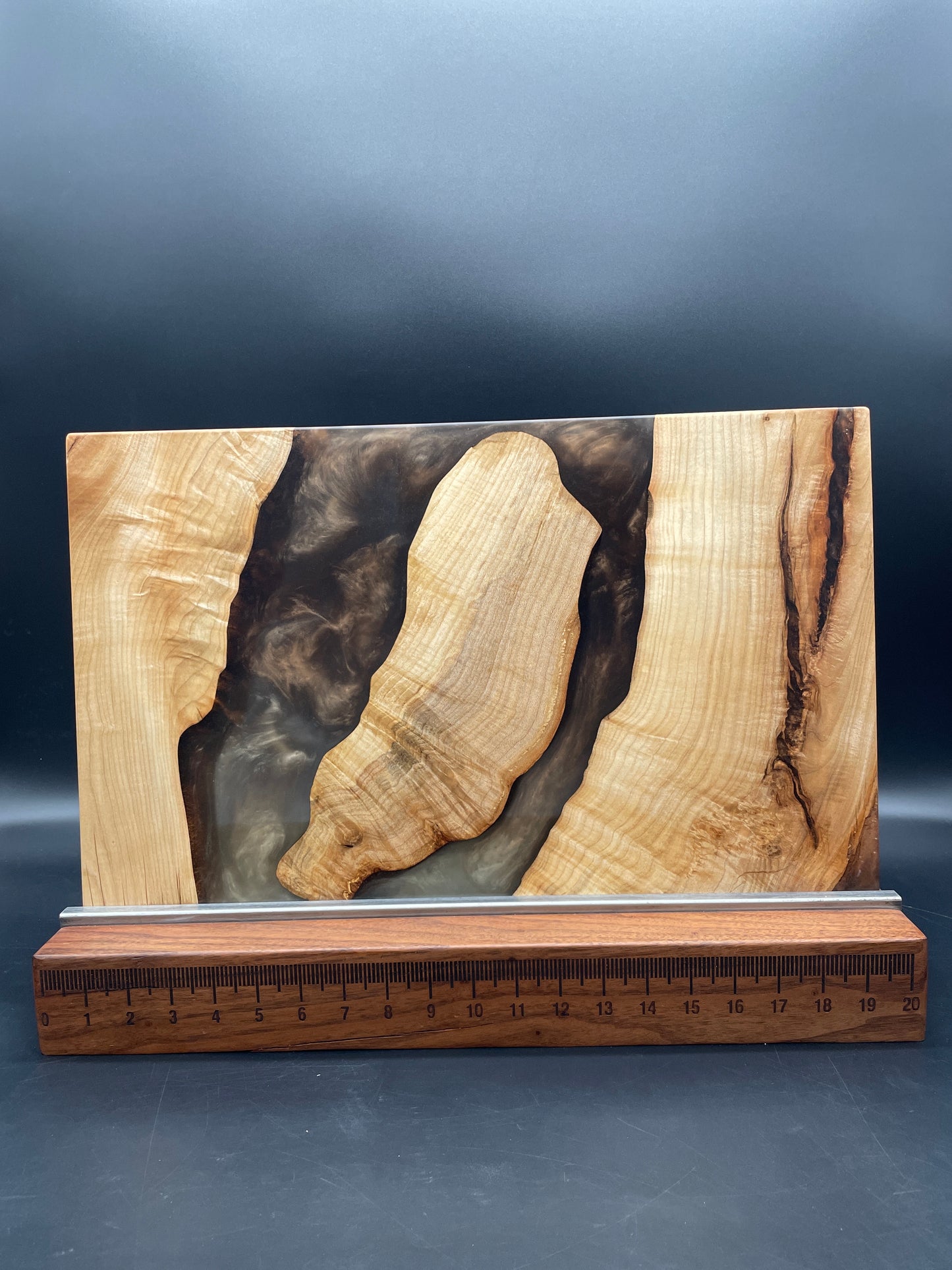 12" x 20" Black Walnut Wood & Sandbar/Espresso Epoxy Resin River Charcuterie Board