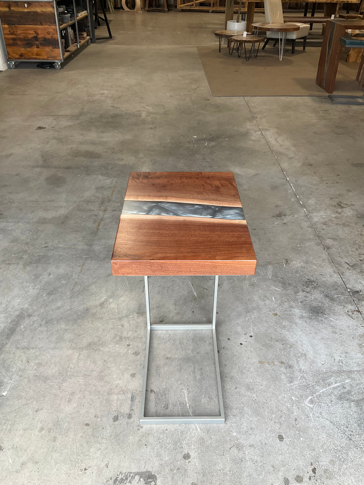 Black Walnut C-Table with Dolphin Grey River