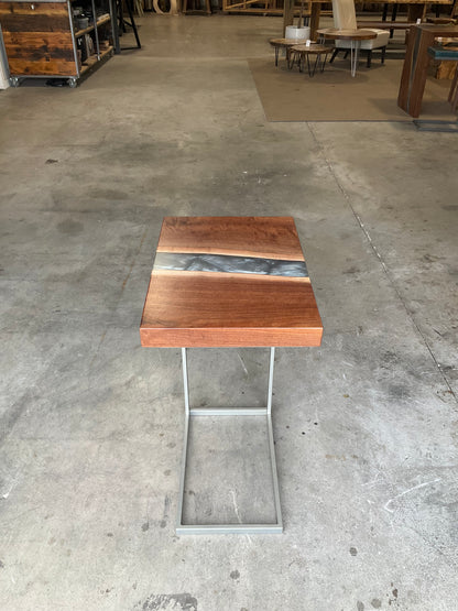 Black Walnut C-Table with Dolphin Grey River